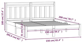 Πλαίσιο Κρεβατιού Γκρι 150 x 200 εκ. Μασίφ Ξύλο King Size - Γκρι