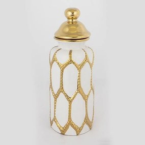 Βάζο Κεραμικό Με Καπάκι 752-20102 12.5x36cm White-Gold Estheti Home Ceramic