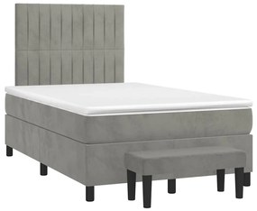 vidaXL Κρεβάτι Boxspring με Στρώμα Ανοιχτό Γκρι 120x190 εκ. Βελούδινο