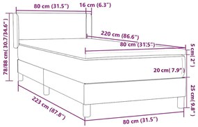 Box Spring κρεβάτι με στρώμα ανοιχτό γκρι 80x220 cm Βελούδινο - Γκρι