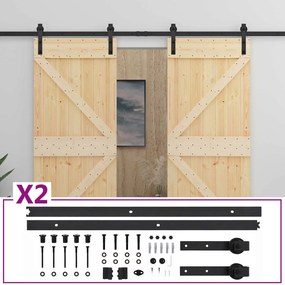 vidaXL Συρόμενη Πόρτα 2 pcs 100 x 210 cm Μασίφ Ξύλο Πεύκου
