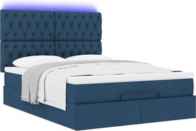 vidaXL Οθωμανικό κρεβάτι με στρώμα &amp; LEDs Μπλε 140x190cm Ύφασμα