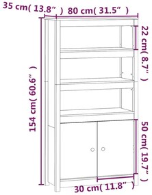 Ντουλάπι Μαύρο 80x35x154 εκ. από Μασίφ Ξύλο Πεύκου - Μαύρο