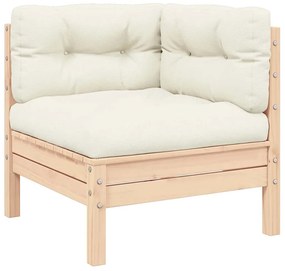 vidaXL Καναπές Κήπου Γωνιακός από Μασίφ Ξύλο Πεύκου με Κρεμ Μαξιλάρια