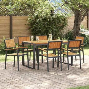 vidaXL Σέτ φαγητού για κήπο 7 pcs Μαύρο και καφέ 140 x 80 x 75 cm