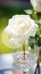 Σετ των 2 Intra Συλλεκτικό Ξύλινο Παζλ Plywood 4mm - Λευκό τριαντάφυλλο σε γυαλί στο τραπέζι Σε Ξύλινο Κουτί - Διαστάσεις: 10x10 cm – 25 κομμάτια