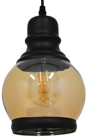 GloboStar® OLIVER 01505 Vintage Κρεμαστό Φωτιστικό Οροφής Μονόφωτο 1 x E27 Μαύρο Γυάλινο Μελί Διάφανο Φ16 x Υ25cm