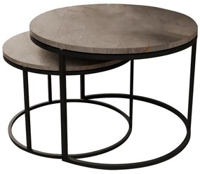 Τραπέζια σαλονιού Solme σετ 2τεμ γκρι μαρμάρου μελαμίνης-μαύρο μέταλλο 75x75x45 εκ.