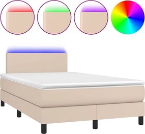 vidaXL Κρεβάτι Boxspring Στρώμα&amp;LED Καπουτσίνο 120x200 εκ. Συνθ. Δέρμα