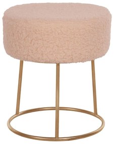 Σκαμπό Karlo HM8411.20 Φ35x41cm Με Χρυσή Βάση & Μπουκλέ Ύφασμα Ecru Metal, Fabric