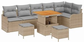 vidaXL Σετ Καναπέ Κήπου με μαξιλάρι 9 pcs Μπεζ συνθετικό ρατάν