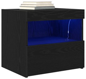 vidaXL Κομοδίνα με LED Φωτισμό 2 τμχ Μαύρη Δρυς 50x40x45 εκ.