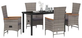 vidaXL Σέτ φαγητού για κήπο με μαξιλάρι 5 pcs Γκρι Πολυ ράταν