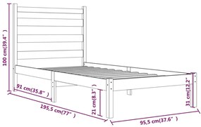 vidaXL Πλαίσιο Κρεβατιού Μονό 90 x 190 εκ. Μασίφ Ξύλο Πεύκου