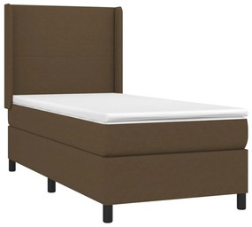 vidaXL Κρεβάτι Boxspring με Στρώμα &amp; LED Σκ.Καφέ 100x200 εκ Υφασμάτινο