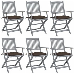Καρέκλες Εξωτ. Χώρου Πτυσσόμενες 6 τεμ Ξύλο Ακακίας &amp; Μαξιλάρια - Μπεζ-Γκρι
