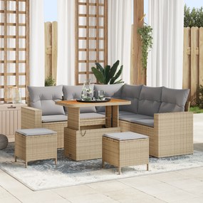 vidaXL Σετ Καναπέ Κήπου 8 Τεμαχίων με Μαξιλάρια Μπεζ Πολυ Ρατάν