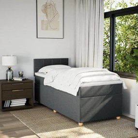 Κρεβάτι Boxspring με Στρώμα Σκούρο Γκρι 90x190 εκ. Υφασμάτινο - Γκρι