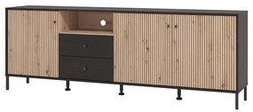 Έπιπλο Τηλεόρασης Correze 4K2F3V Μαύρος Δρύς - Artisan Oak 208x40x73 εκ. 208x40x73 εκ.