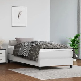 vidaXL Κρεβάτι Boxspring με Στρώμα Λευκό 90x200εκ. από Συνθετικό Δέρμα