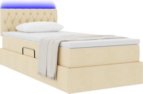 vidaXL LED Κρεβάτι αποθήκευσης με στρώμα Κρέμ 90 x 190 cm Ύφασμα