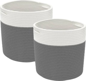 vidaXL Καλάθια Αποθήκευσης 2 τεμ. Γκρι/Λευκό Ø28 x 28 εκ. Βαμβακερά