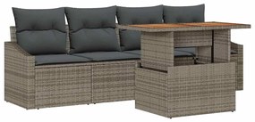 vidaXL Σετ Καναπέ Κήπου με μαξιλάρι 5 pcs Γκρι Πολυ ράταν