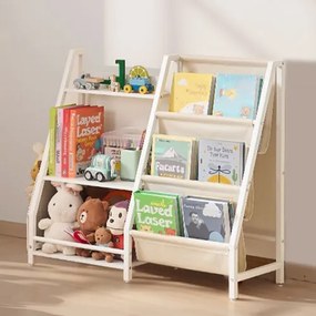 VEVOR 3-Tier Kids Bookshelf, Toy Storage Organizer for Toddler, Book Shelf for Kids Rooms with Sling Book Rack and Storage Bag, Kids Storage Book Shelves for Kids Room, Playroom, Kindergarten, Nursery