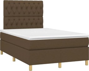 vidaXL Κρεβάτι Boxspring με Στρώμα &amp; LED Σκ.Καφέ 120x190εκ. Υφασμάτινο