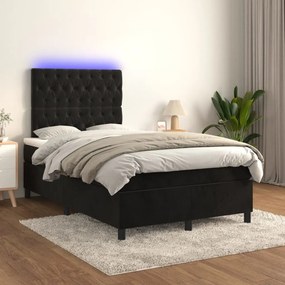 Κρεβάτι Boxspring με Στρώμα &amp; LED Μαύρο 120x200 εκ. Βελούδινο