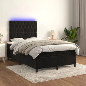 VidaXL Κρεβάτι Boxspring με Στρώμα & LED Μαύρο 120x200 εκ. Βελούδινο