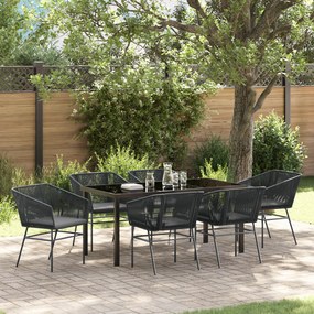 vidaXL Σέτ φαγητού για κήπο με μαξιλάρι 7 pcs Μαύρο Κανονικό Ράτα PE