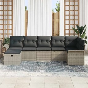 vidaXL Σετ καναπέ κήπου  7 τεμαχίων με ανοιχτό γκρι μαξιλάρια από πολυκαρβόνιο.