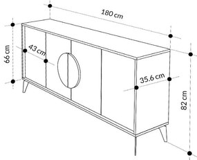 Μπουφές μελαμίνης Gora Megapap χρώμα ανοιχτό καφέ 180x35,6x82εκ.