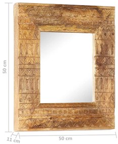 Καθρέφτης Σκαλιστός στο Χέρι 50x50x2,5εκ. από Μασίφ Ξύλο Μάνγκο - Καφέ