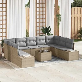 vidaXL Σετ Καναπέ Κήπου με μαξιλάρι 10 pcs Μπεζ Πολυ ράταν