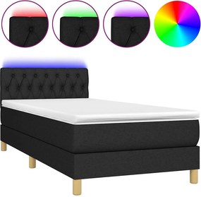 vidaXL Κρεβάτι Boxspring με Στρώμα &amp; LED Μαύρο 100x200 εκ. Υφασμάτινο