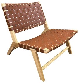 DUNE MAX Lounge Καρέκλα, Ξύλο Απόχρωση Φυσικό, Κάθισμα-Πλάτη Ιμάντες Pu Καφέ  67x78x77cm [-Καφέ-, -Φυσικό-] [-PU - PVC-, -Ξύλο-] Ε7516,1
