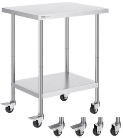 VEVOR Stainless Steel Work Table Commercial Prep Table 24x30 Inch With 4 Casters