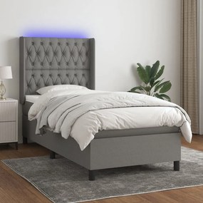 ΚΡΕΒΑΤΙ BOXSPRING ΜΕ ΣΤΡΩΜΑ &amp; LED ΣΚ.ΓΚΡΙ 90X190 ΕΚ. ΥΦΑΣΜΑΤΙΝΟ 3138518