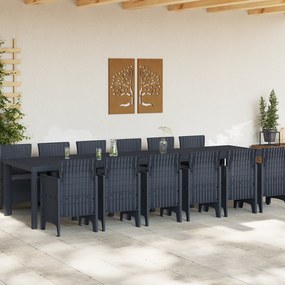 vidaXL 13 Τεμαχίων Σετ Τραπεζαρίας Κήπου με Μαξιλάρια Ανθρακί Πολυ Ρατάν