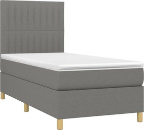 vidaXL Κρεβάτι Boxspring με Στρώμα &amp; LED Σκ.Γκρι 80x200 εκ. Υφασμάτινο