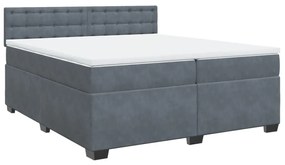 Κρεβάτι Boxspring με Στρώμα Σκούρο Γκρι 200x200 εκ. Βελούδινο - Γκρι