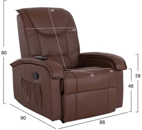 Πολυθρόνα ROCCA RELAX C0026.03 με Μηχανισμό Massage &amp; PU Σκούρο Καφέ 80x96x97 εκ. 80x96x97 εκ.