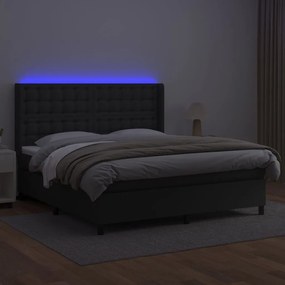 Κρεβάτι Boxspring με Στρώμα &amp; LED Μαύρο 180x200 εκ. Συνθ. Δέρμα - Μαύρο