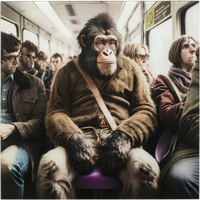 Glass Picture Commuter Monkey 60x60cm - Πολύχρωμο