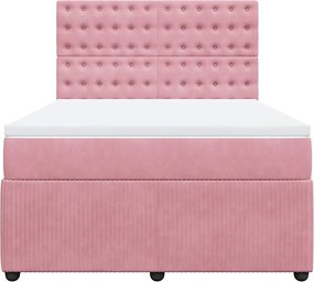 vidaXL Κρεβάτι Boxspring με Στρώμα Ροζ 140x200 εκ. Βελούδινο