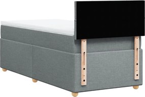 vidaXL Κρεβάτι Boxspring με Στρώμα Ανοιχτό Γκρι 90x190 εκ. Υφασμάτινο