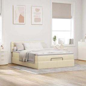 vidaXL Οθωμανικό κρεβάτι με στρώμα &amp; LEDs Cream 140x200 cm Ύφασμα