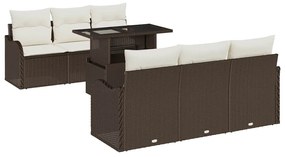 vidaXL Σετ Καναπέ Κήπου με μαξιλάρι 7 pcs Καφέ Πολυ ράταν